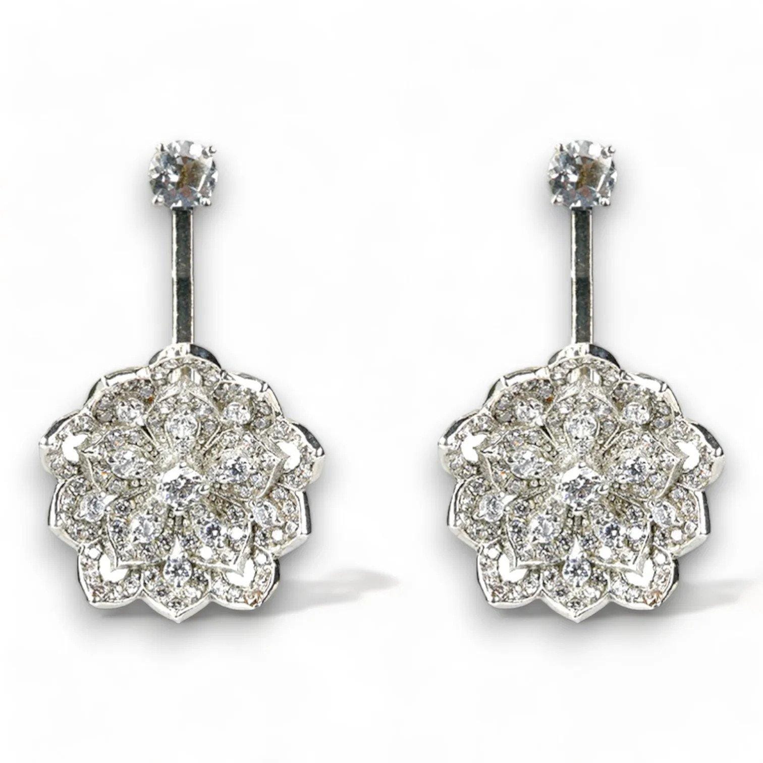 LOTUS Classic White Gold Statement Earrings with White Topaz Stud