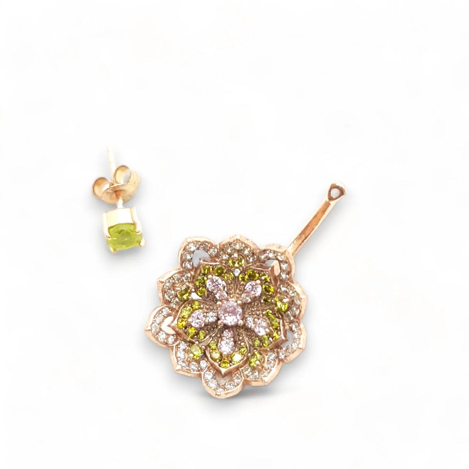 LOTUS Peridot & Pink Tourmaline Rose Gold Earrings with Peridot Stud - Εικόνα 4