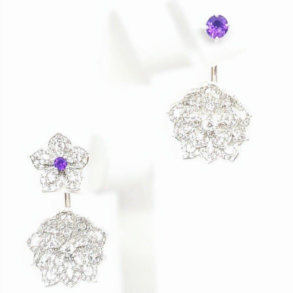 LOTUS Classic White Gold Statement Earrings with Amethyst Stud - Image 4