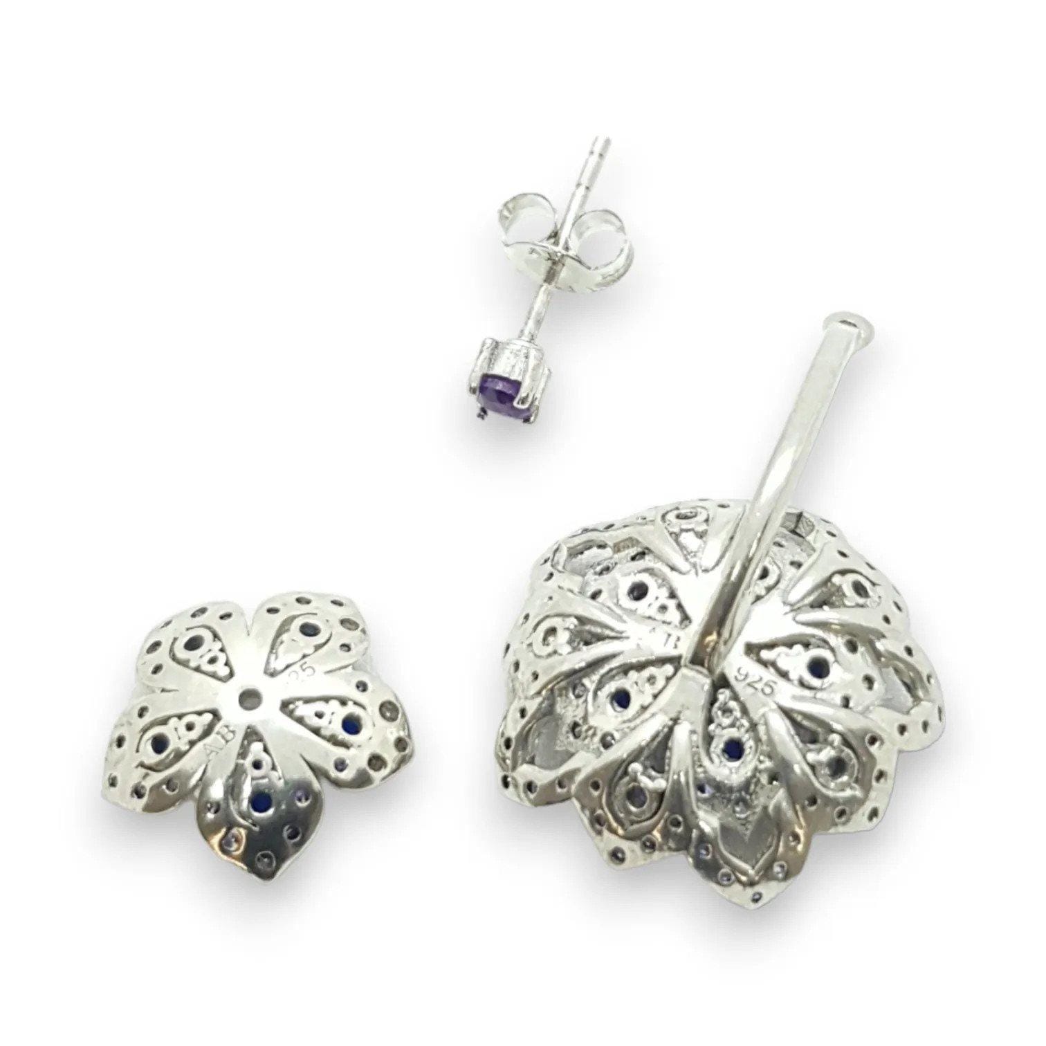 DAHLIA Amethyst & Tanzanite White Gold Statement Earrings with Amethyst Stud - Εικόνα 5