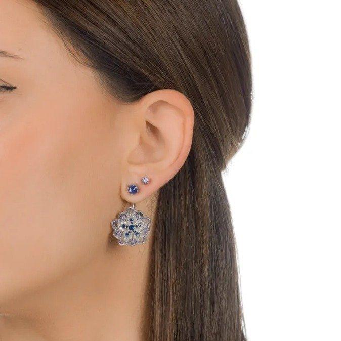 LOTUS Amethyst & Tanzanite White Gold Statement Earrings with Amethyst Stud - Εικόνα 3
