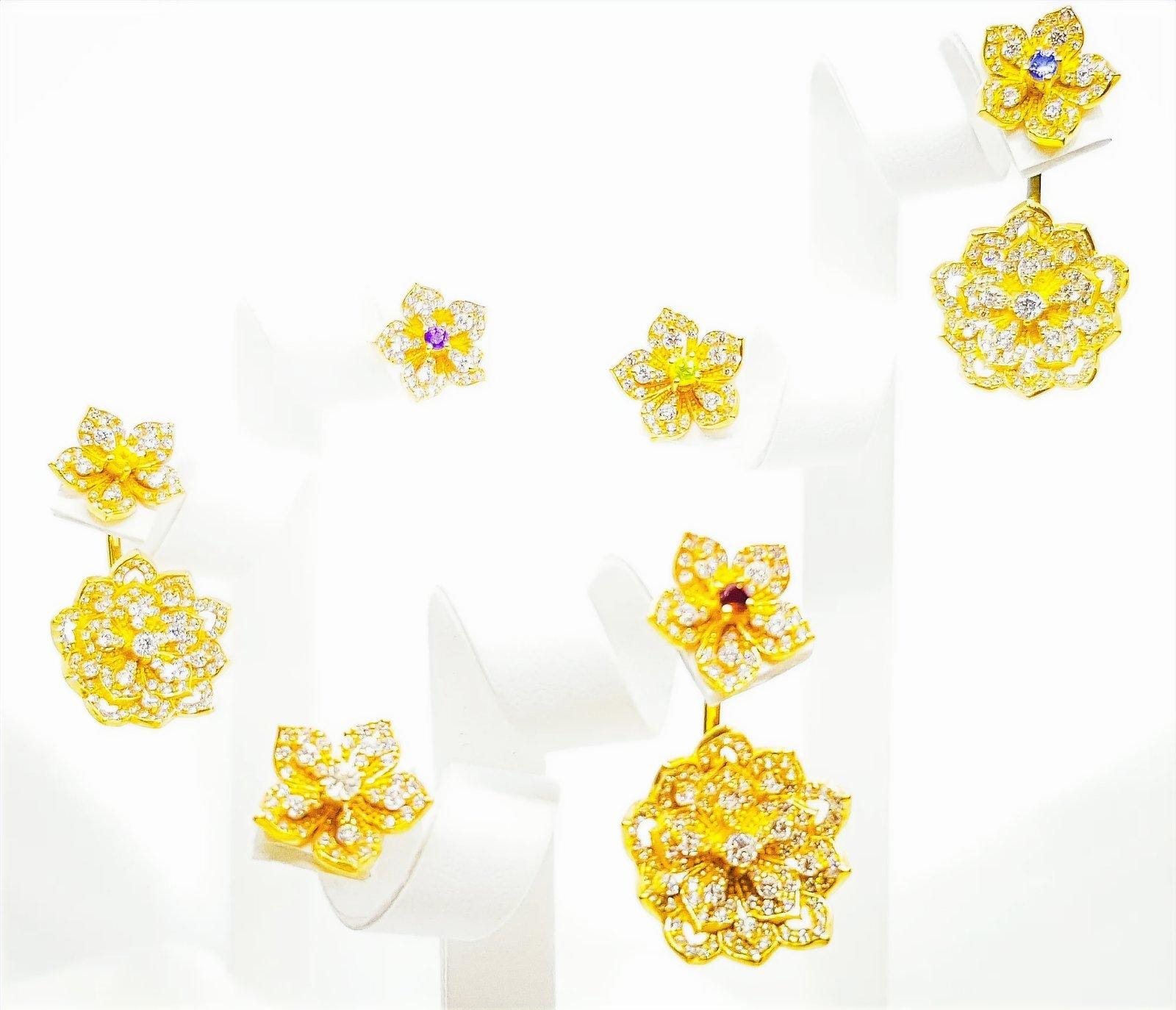 DAHLIA Classic Yellow Gold Statement Earrings with Citrine Stud - Εικόνα 4