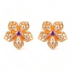 LILY Classic Yellow Gold Pair Earrings with Amethyst Stud