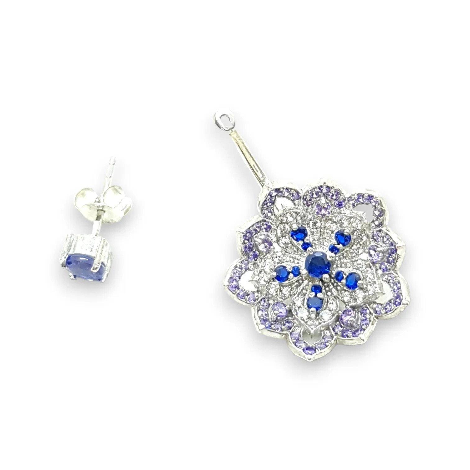 LOTUS Amethyst & Tanzanite White Gold Statement Earrings with Tanzanite Stud - Εικόνα 4