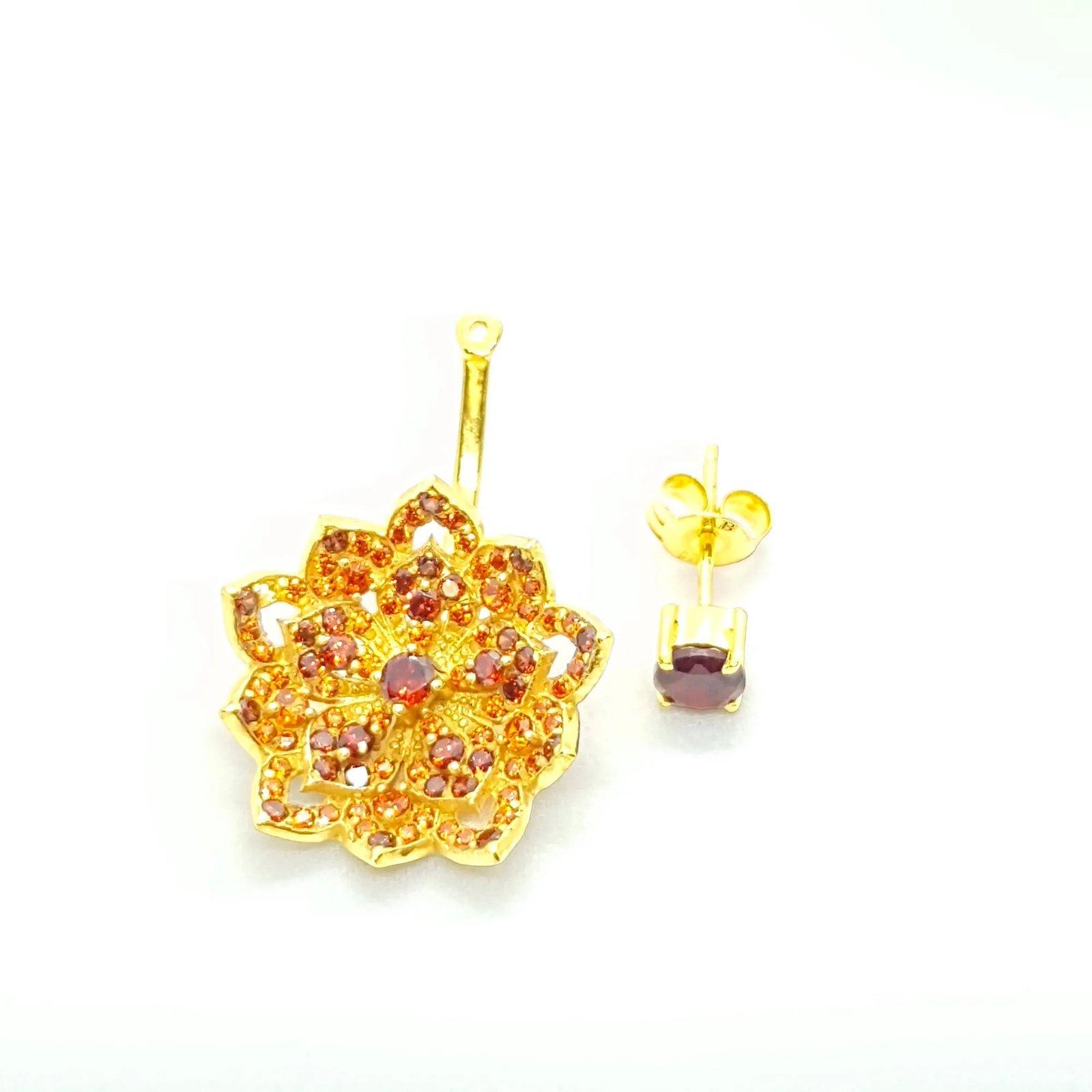 LOTUS Red Garnet Yellow Gold Statement Earrings with Red Garnet Stud - Εικόνα 3