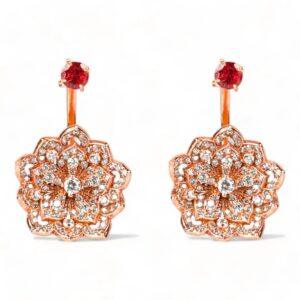 LOTUS Classic Rose Gold Statement Earrings with Pink Tourmaline Stud