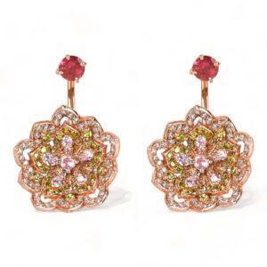Σκουλαρίκια LOTUS Peridot & Pink Tourmaline Rose Gold with Pink Tourmaline Stud