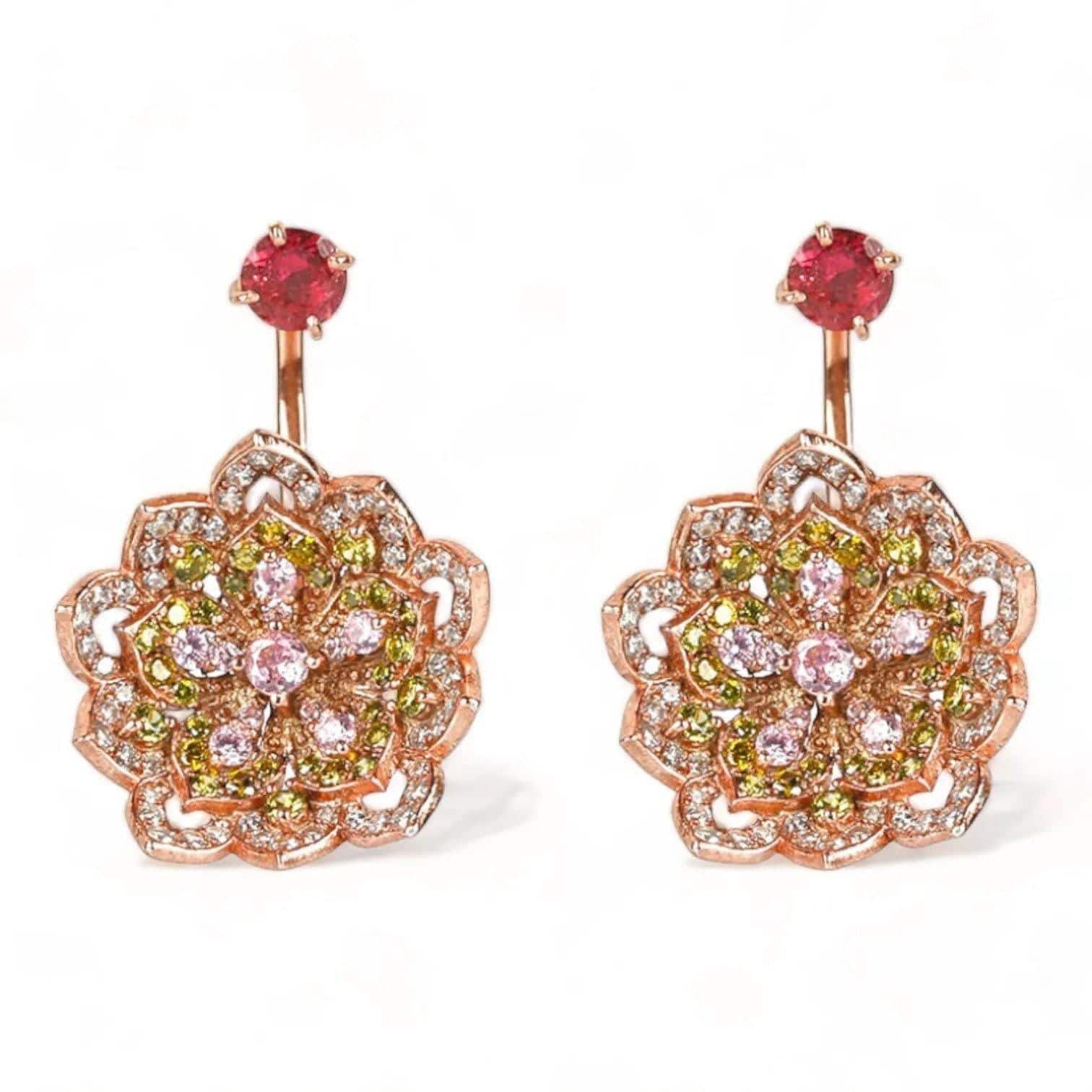 Σκουλαρίκια LOTUS Peridot & Pink Tourmaline Rose Gold with Pink Tourmaline Stud