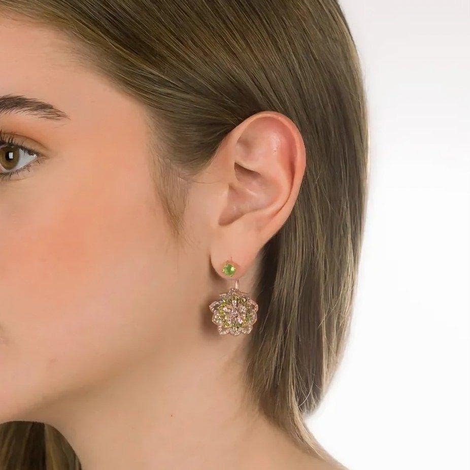 LOTUS Peridot & Pink Tourmaline Rose Gold Earrings with Peridot Stud - Εικόνα 3
