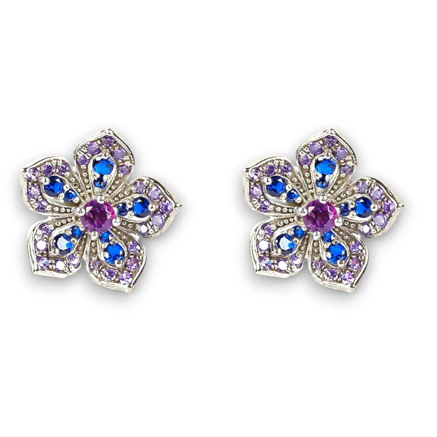 Σκουλαρίκια LILY Amethyst & Tanzanite White Gold with Amethyst Stud