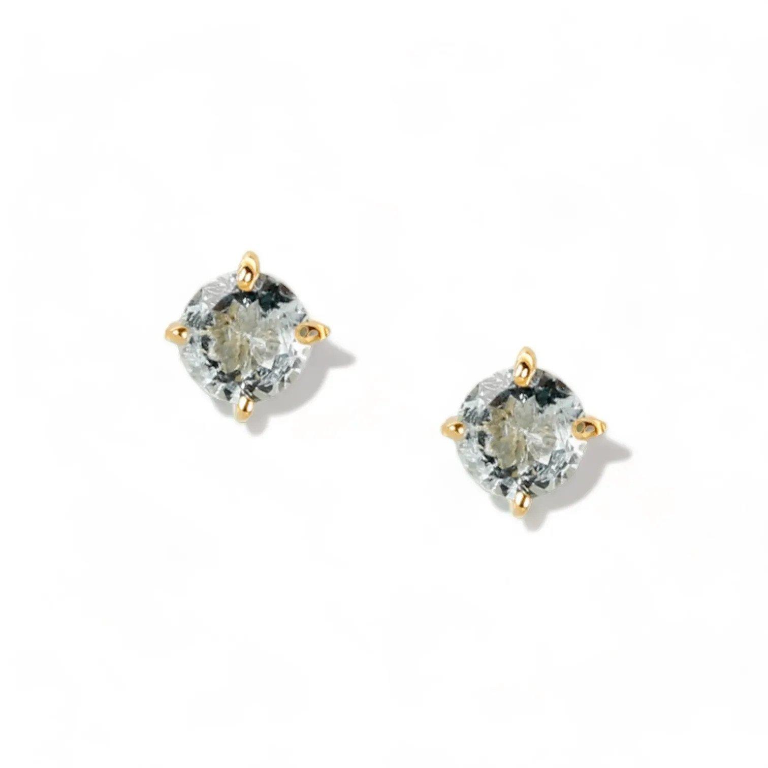 LOTUS Classic Yellow Gold Statement Earrings with White Topaz Stud - Εικόνα 2