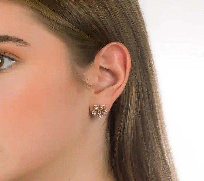 LILY Classic Rose Gold Pair Earrings with Pink Tourmaline Stud - Image 3