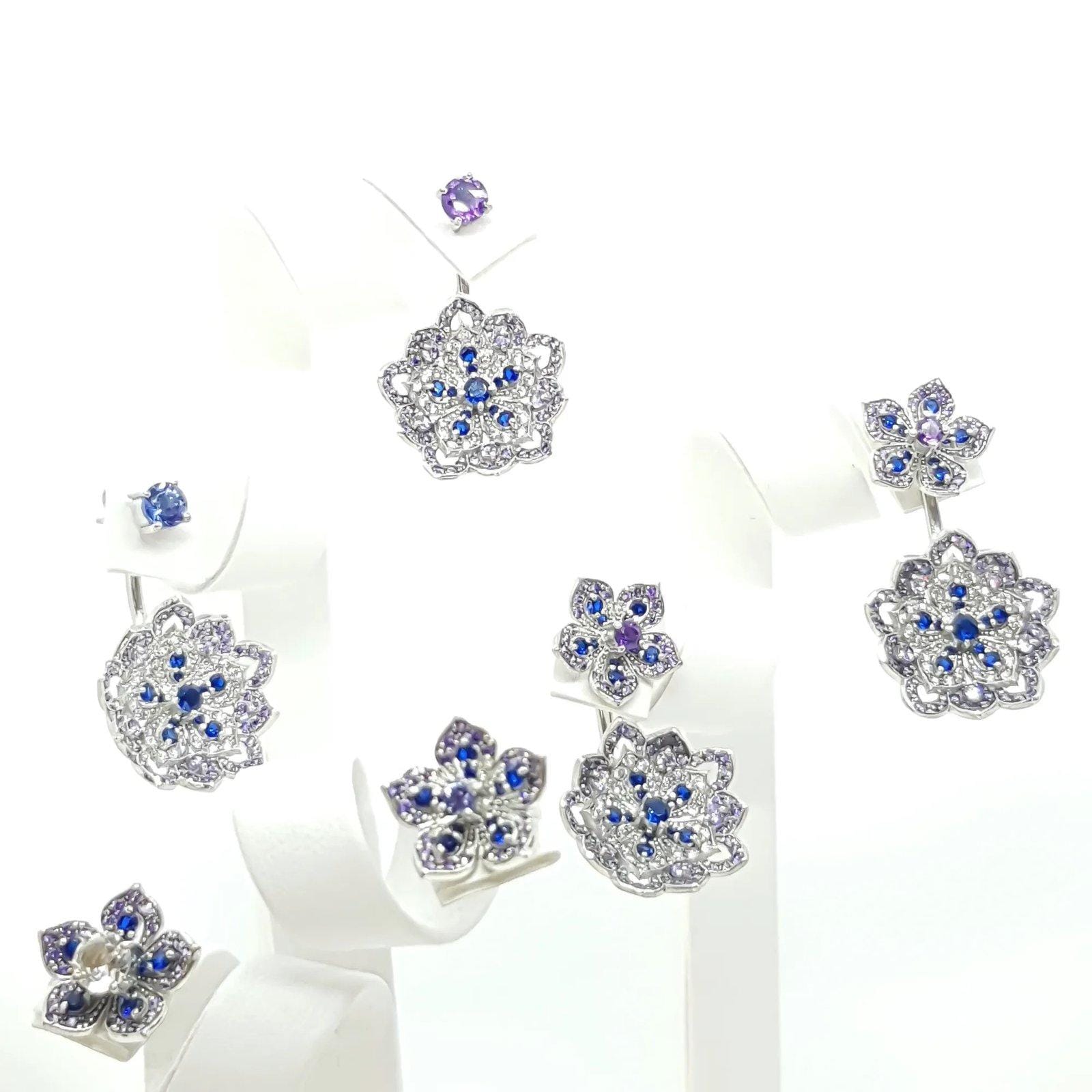 DAHLIA Amethyst & Tanzanite White Gold Statement Earrings with Amethyst Stud - Εικόνα 8