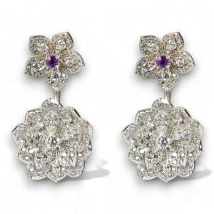 DAHLIA Classic White Gold Statement Earrings with Amethyst Stud
