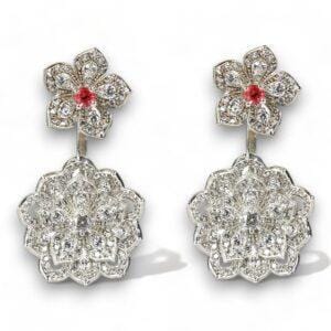 Σκουλαρίκια Statement DAHLIA Classic White Gold με ροζ τουρμαλίνη