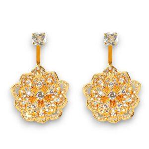 LOTUS Classic Yellow Gold Statement Earrings with White Topaz Stud