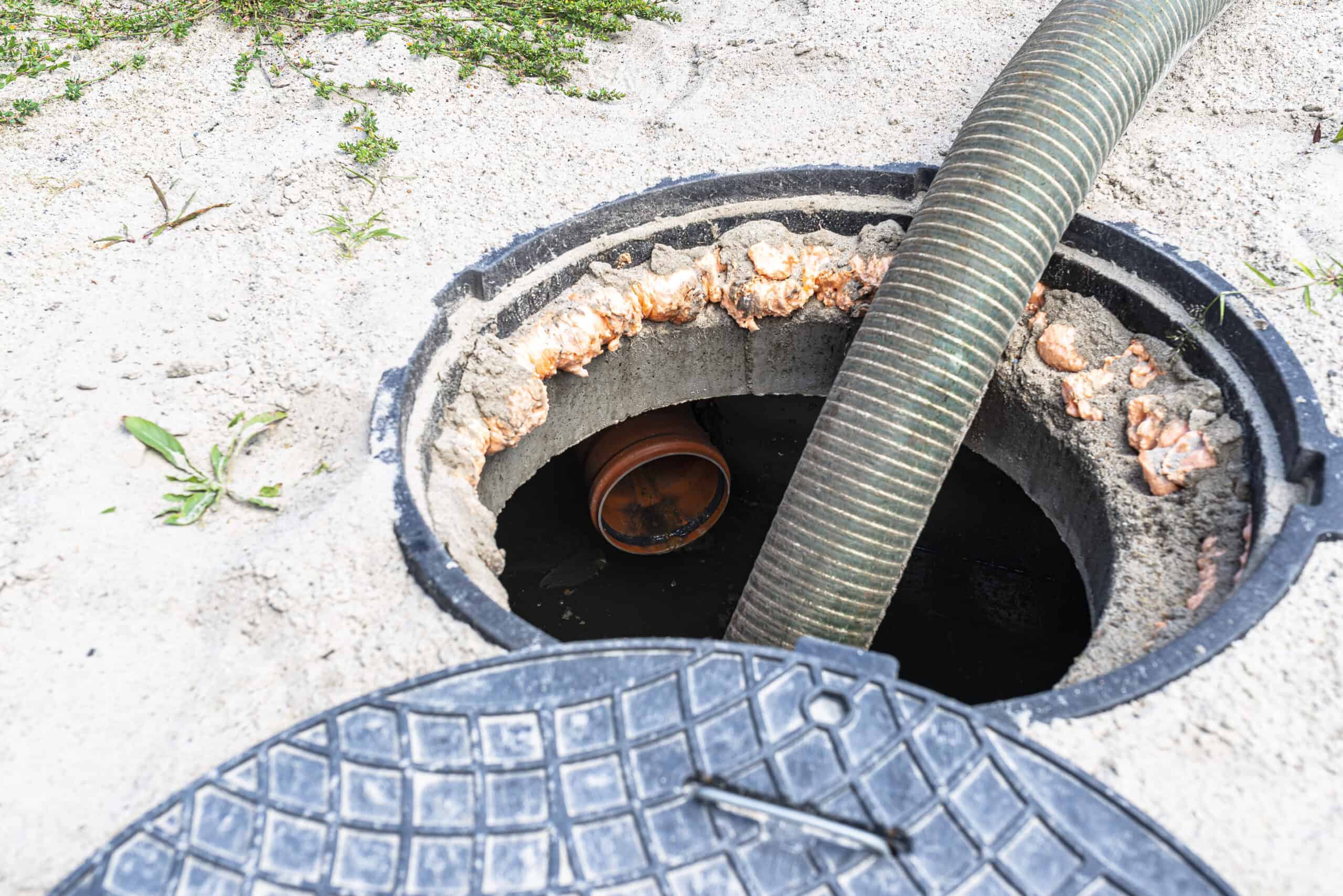 Suction pipe inserted into septic tank for household wastewater removal