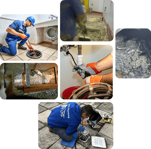Drain cleaning with a drain snake.
