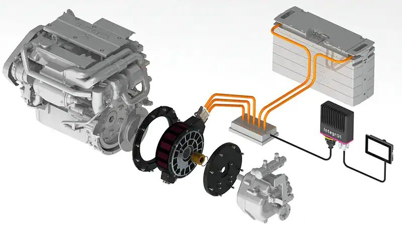 Battery electric propulsion system components for Antares Catamarans, showcasing advanced marine electric drivetrain technology for sustainable cruising.