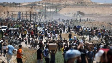 Explosion and chaos in Gaza border area after Israeli airstrikes.