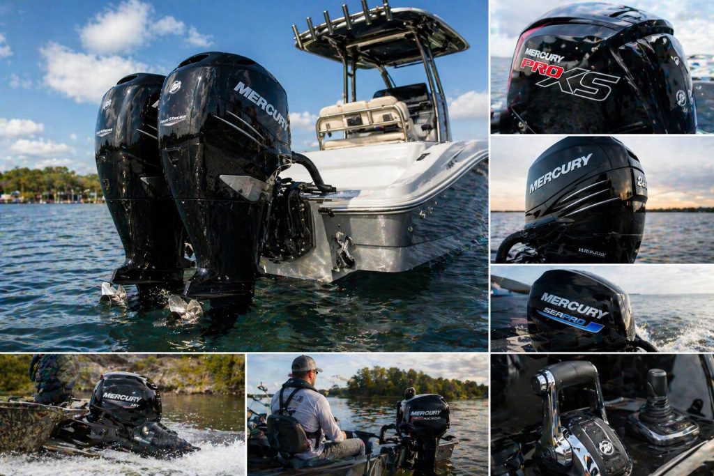 Outboard motors by Mercury, ideal for boat performance and reliability. Perfect for fishing, cruisin.