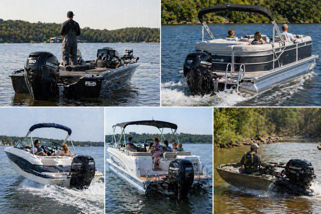 Outboard Motorboats with High-Performance Engines for Recreational Use.