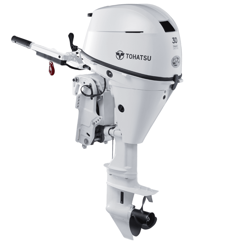 Tohatsu 30 HP outboard motor for boats, high performance marine engine.