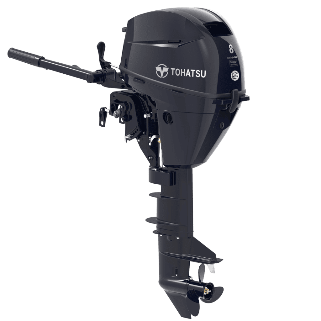 Tohatsu 8 HP MFS8CEFL outboard motor for boats.