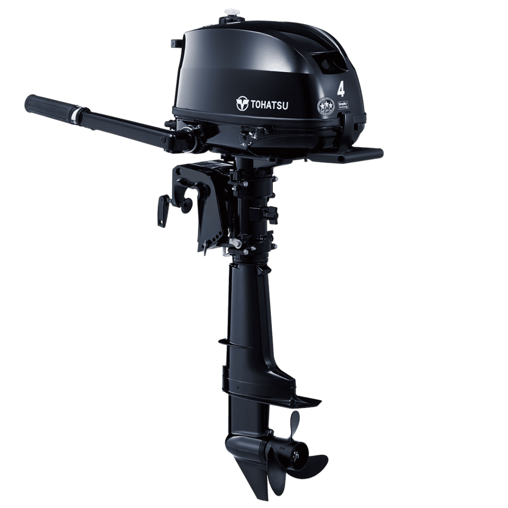High-performance Tohatsu 4 HP outboard engine for small boats. Compact, reliable, and efficient mari.