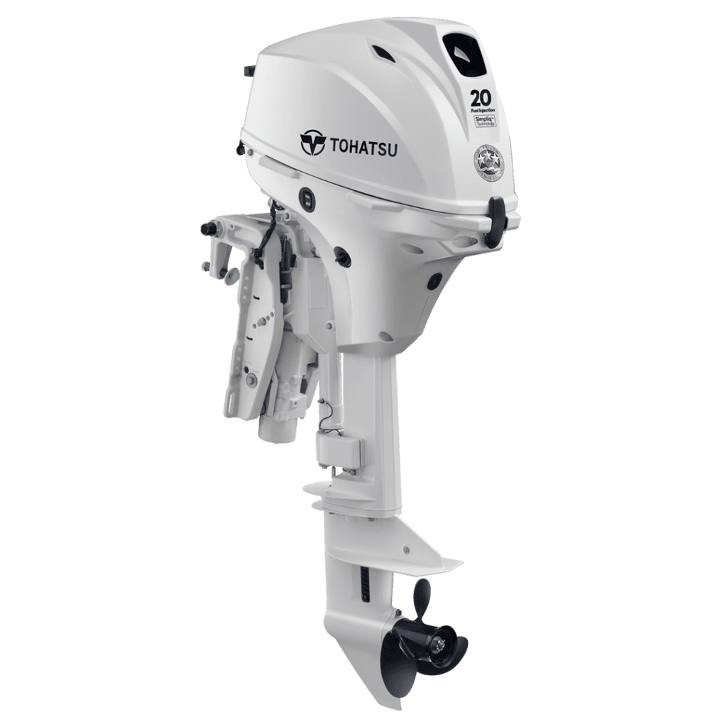 Outboard motor Tohatsu MFS20EWEPTL with remote control system.