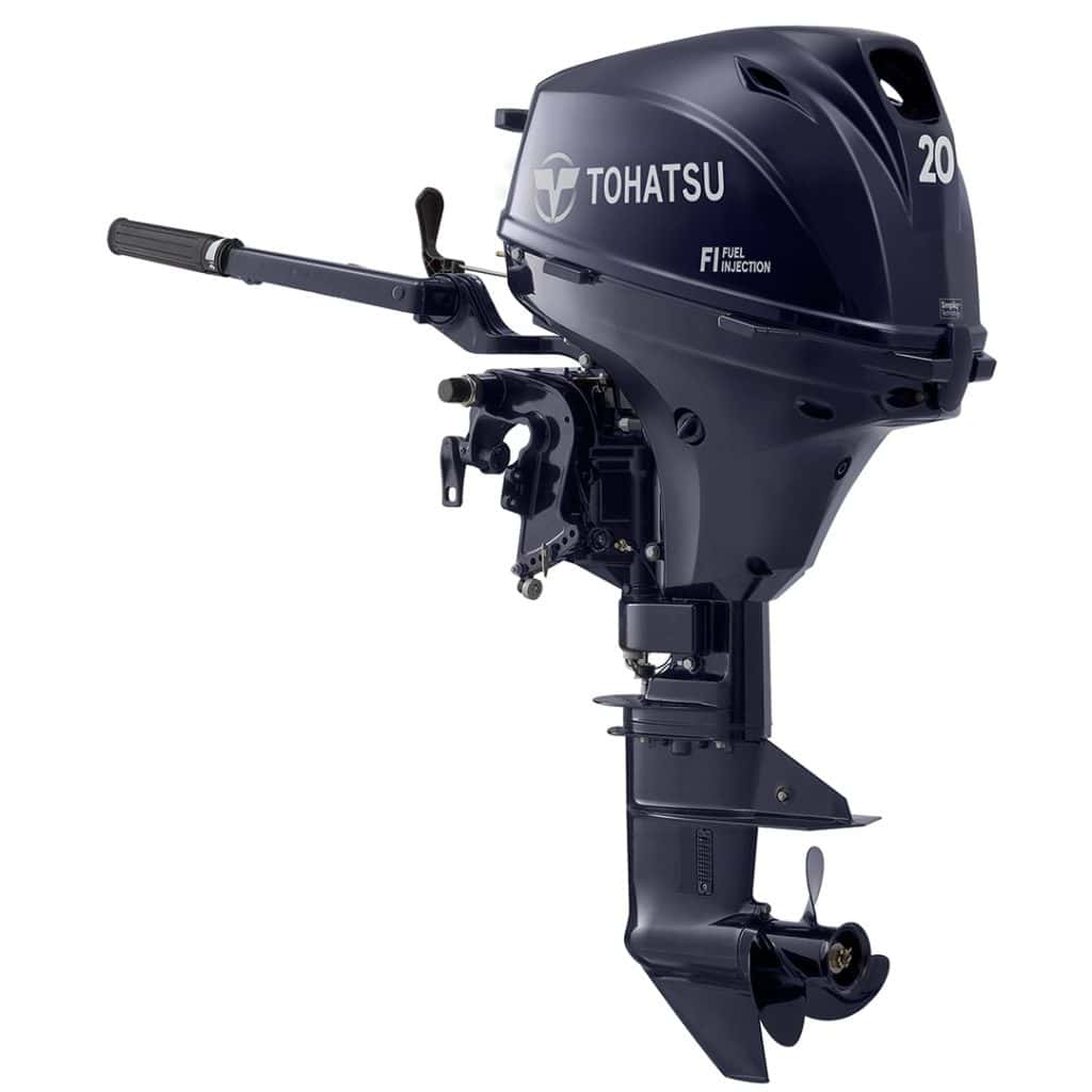 Tohatsu 20 HP outboard motor for boats, high performance marine engine.