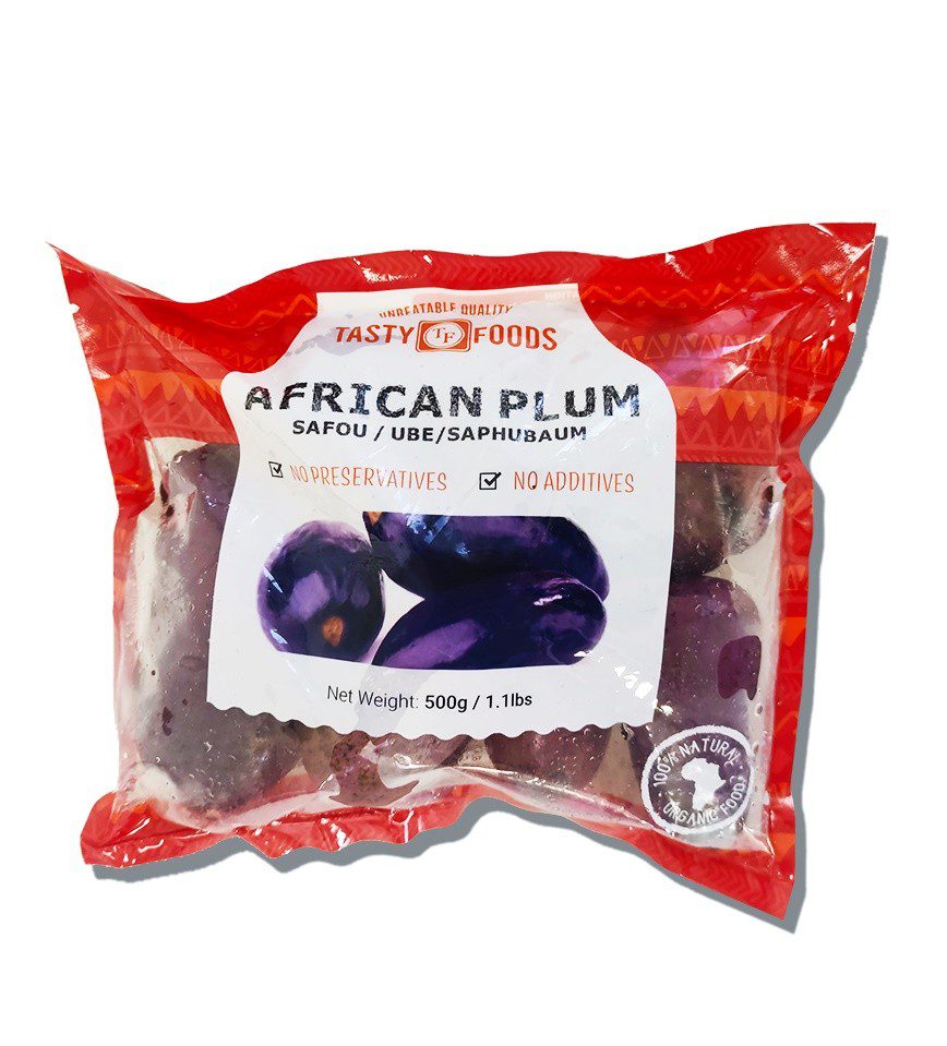 Asiatische Lebensmittel Online-Shop, Afrikanischer Safou in Verpackung.