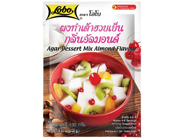 Asiatischer Lebensmittelladen mit Agar Dessertmischung Mandelgeschmack.
