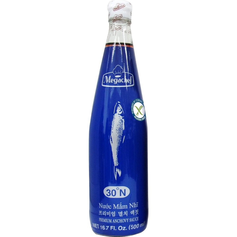 Asiatischer Lebensmittelladen, Sardellensauce in blauer Flasche, 500ml.