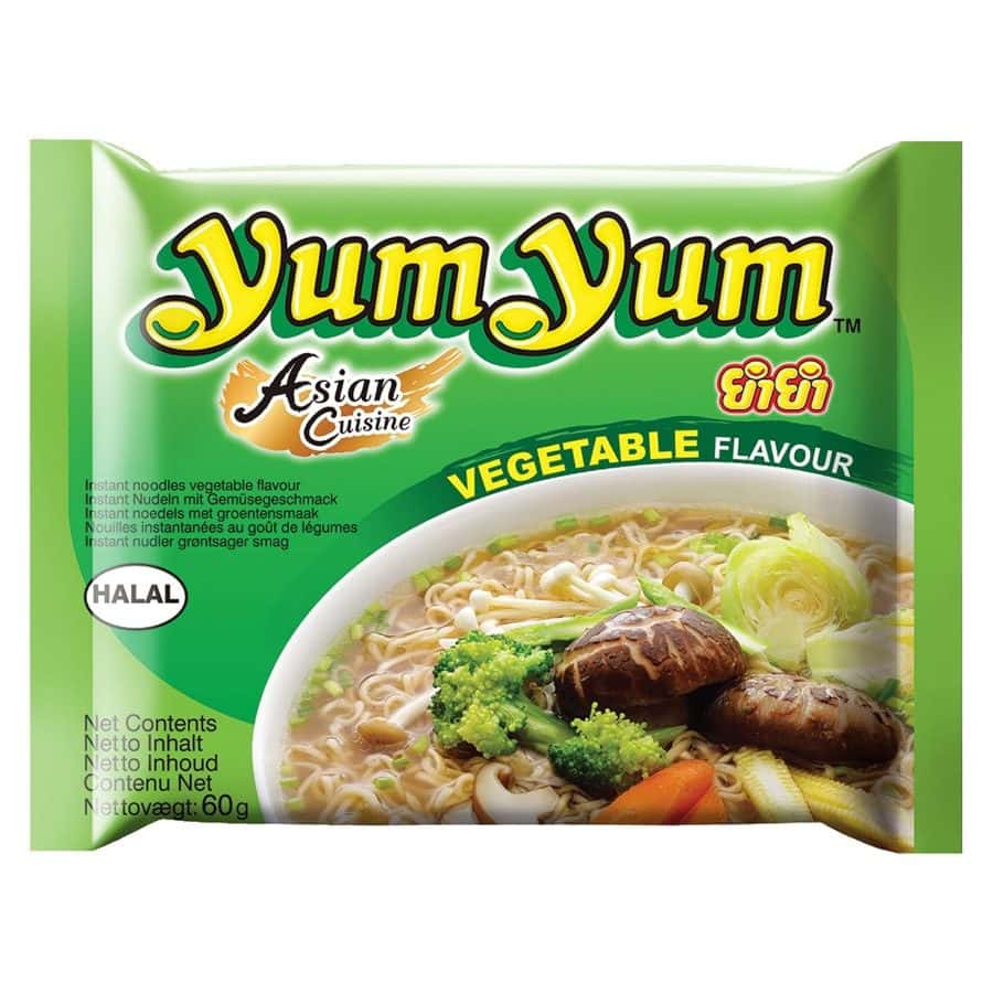 YumYum Asia Nudeln Gemüse Geschmack, asiatische Instant-Nudeln, vegetarisch, 60g Packung.