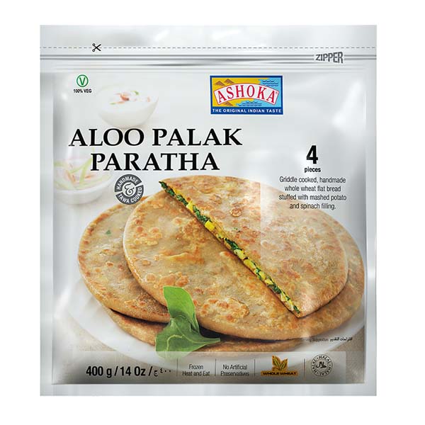 Asiatischer Lebensmittel Online-Shop, Aloo Palak Paratha, vegetarisch, indisch, gefroren.