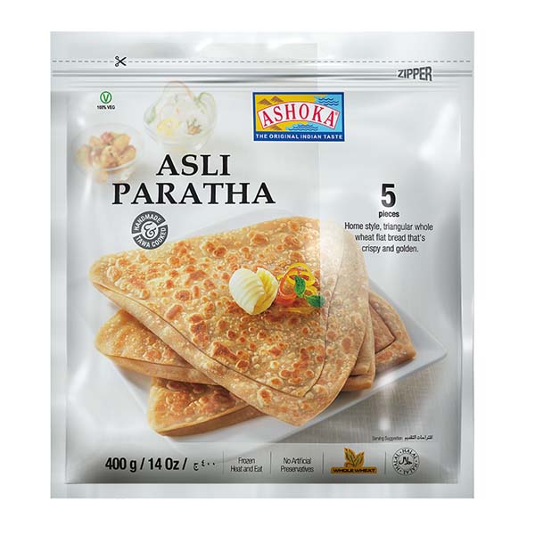 Asiatischer Lebensmittelladen - Paratha, 5 Stück, knusprig und goldbraun.