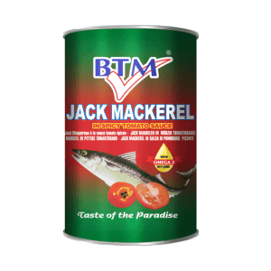 BTM Jack Mackerel in Tomatensauce, asiatisches Lebensmittel, Fischdose, Geschmack des Paradieses.