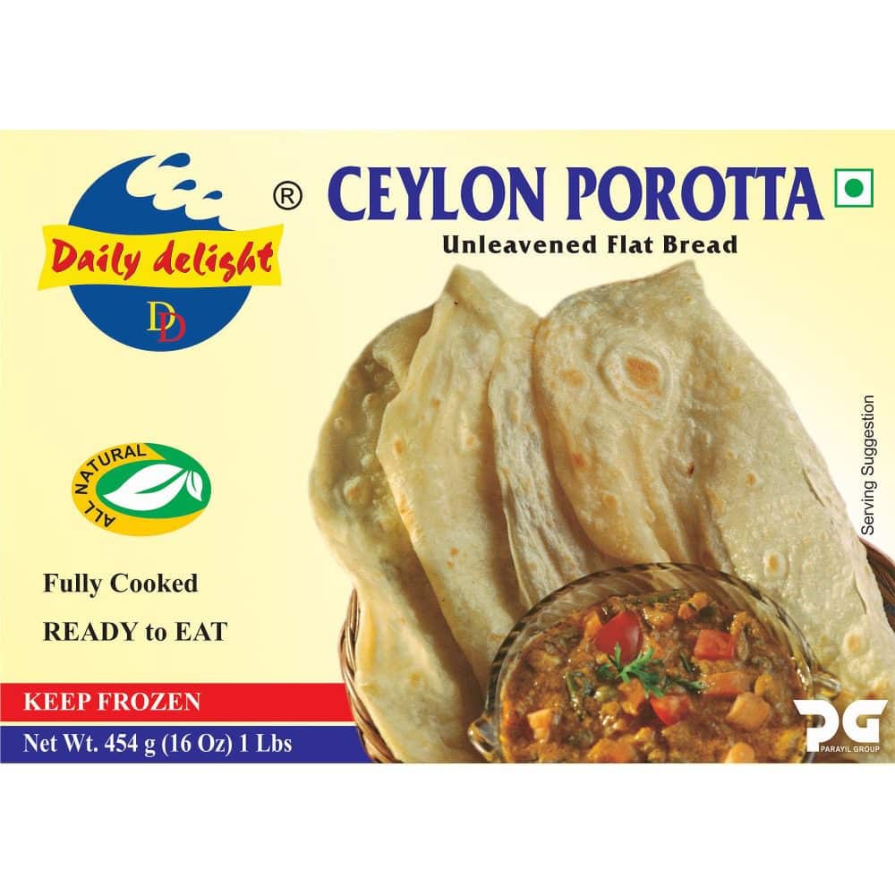 Asiatischer Lebensmittelladen mit Ceylon Porotta und Curry.