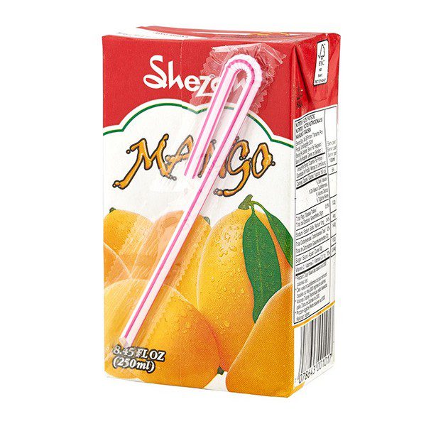 Asiatischer Lebensmittel Online-Shop, Mango Saft 250ml, Verpackung mit Strohhalm.