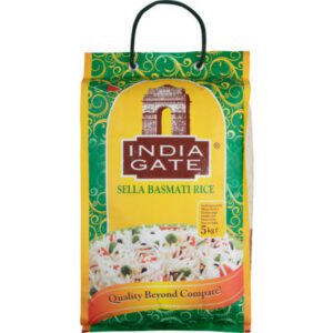 Reisverpackung mit India Gate Sella Basmati Reis, 5kg, asiatischer Lebensmittel Online-Shop.