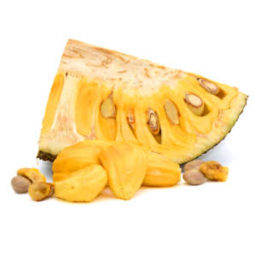 Reife Jackfrucht mit Fruchtstücken und Samen, asiatische Lebensmittel Online-Shop.