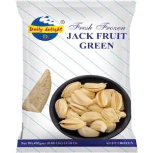 Asiatische Jackfrucht Grün 400g, gefroren, im schwarzen Schüssel.