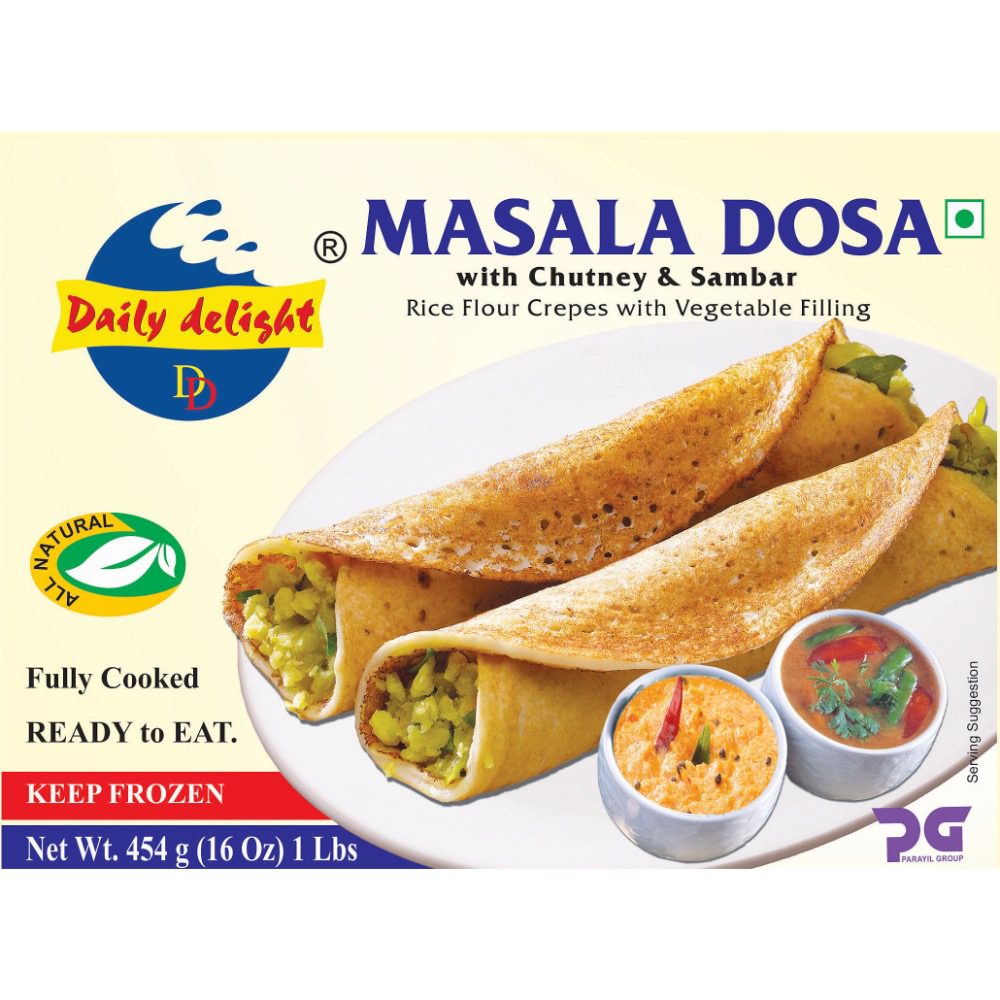 Asiatischer Lebensmittel Online-Shop, Masala Dosa mit Chutney und Sambar.