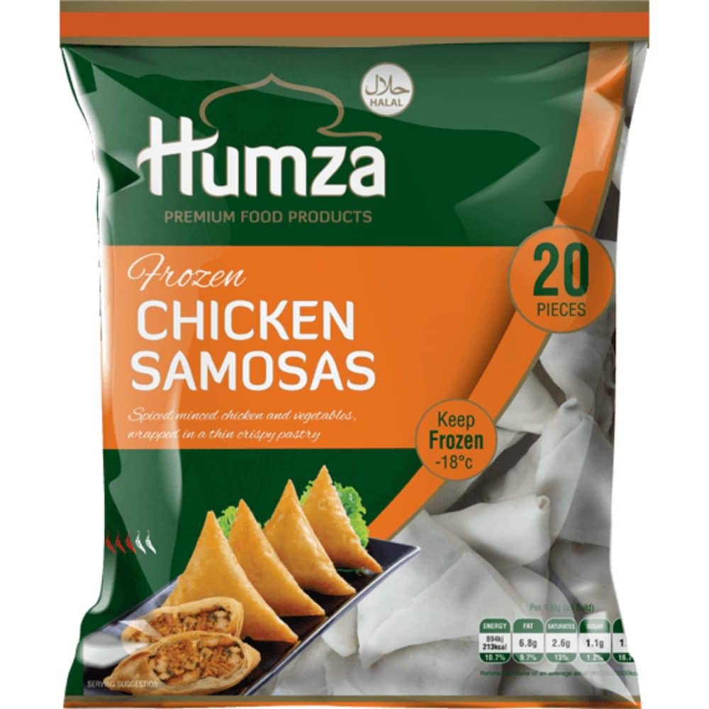 HUMZA Hähnchen-Samosa, 20 Stück, gefroren, asiatischer Snack, halal, vegetarisch.