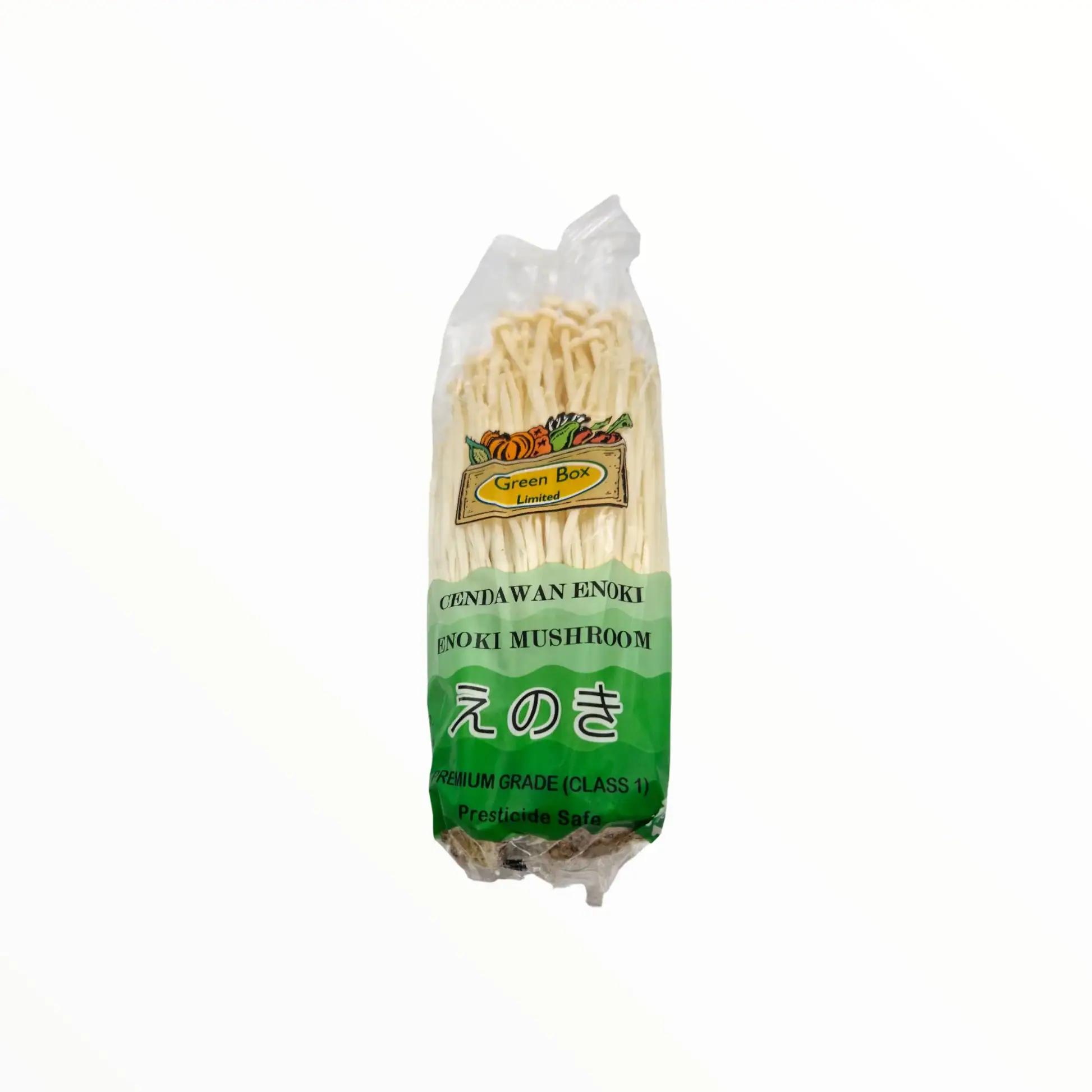 Enoki-Pilze im transparenten Beutel, asiatischer Lebensmittel Online-Shop.