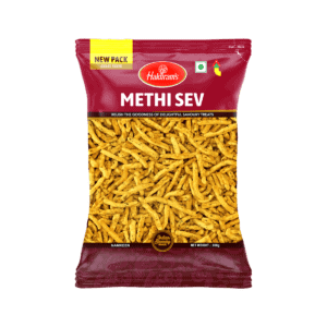 Asiatische Lebensmittel Online-Shop, Methi Sev Snack in roter Verpackung, 200g.