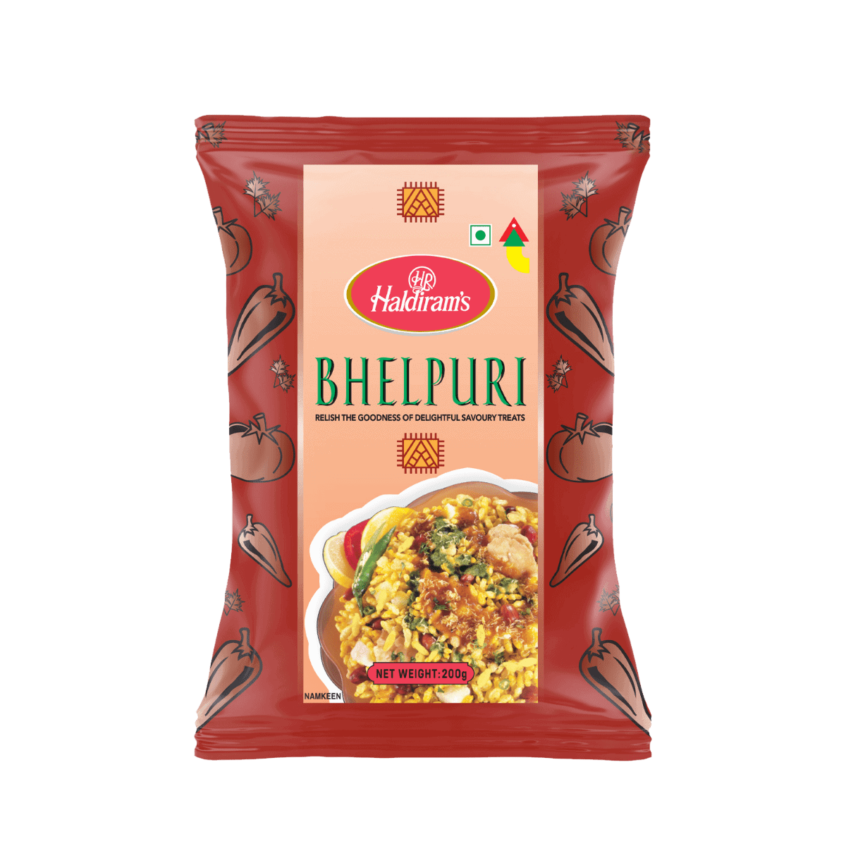 Asiatische Lebensmittel Online-Shop, Bhel Puri Snack in Verpackung.
