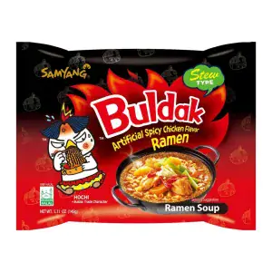 Asiatische Lebensmittel Online-Shop, Buldak Ramen mit scharfer Hähnchen-Geschmacksnote.