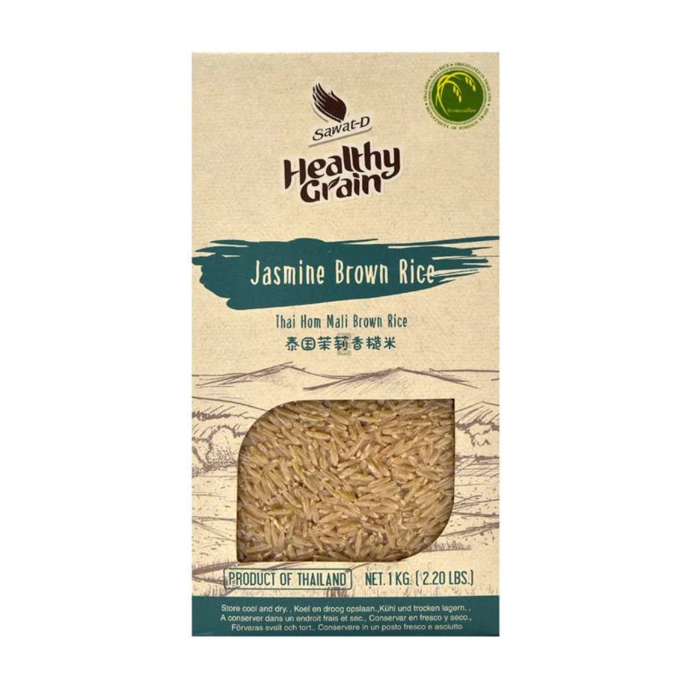 Asiatischer Jasminreis im Online-Shop, 1 kg Packung, Thai-Hon-Mali-Brauner-Reis.